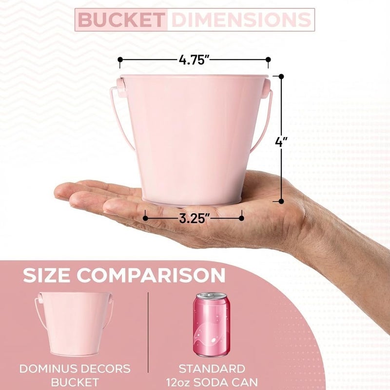 Dominus Decors Small Metal Buckets with Handles - Rust Resistant Leak-Proof Mini Tin Buckets for Classroom, Party Favors, Organization, Weddings, Gardening - Set of 6, Pink - Image 2